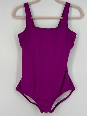 Lands' End Womens Size 12 One Piece Swimsuit Bathing Suit Magenta Soft Cup Bra